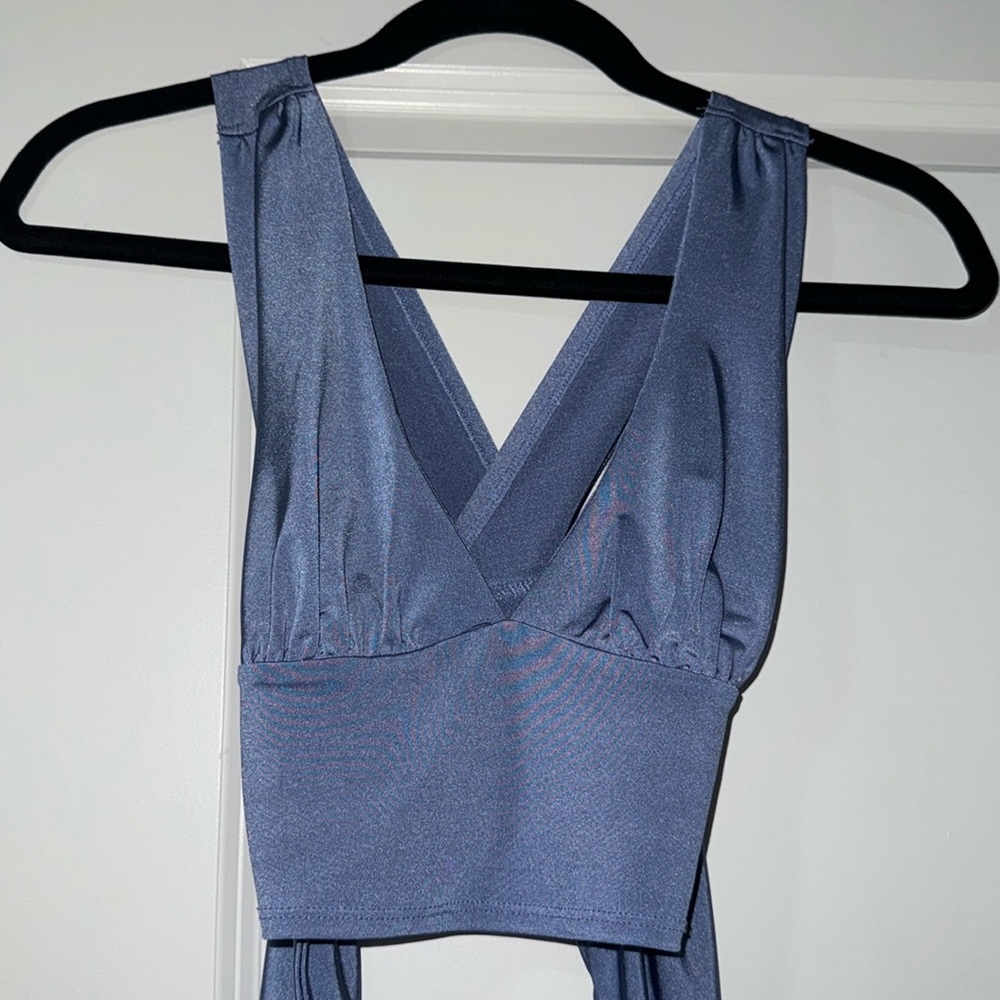 Urban Outfitters Tie Back Blue Shimmer Top